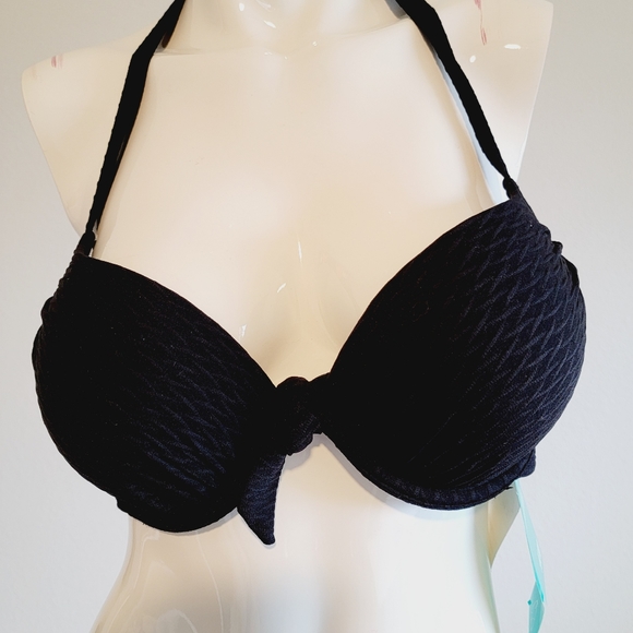 H&M Other - NWT H&M Super Push-up Padded Halter Honeycomb Pattern Bikini Top Black Sz 36C
